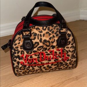 Von Dutch Mini Bag with Leopard Print and Red Accents